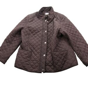 George Womens Brown Quilted Barn Jacket Mock Neck Zip Snap Front Coat 1X